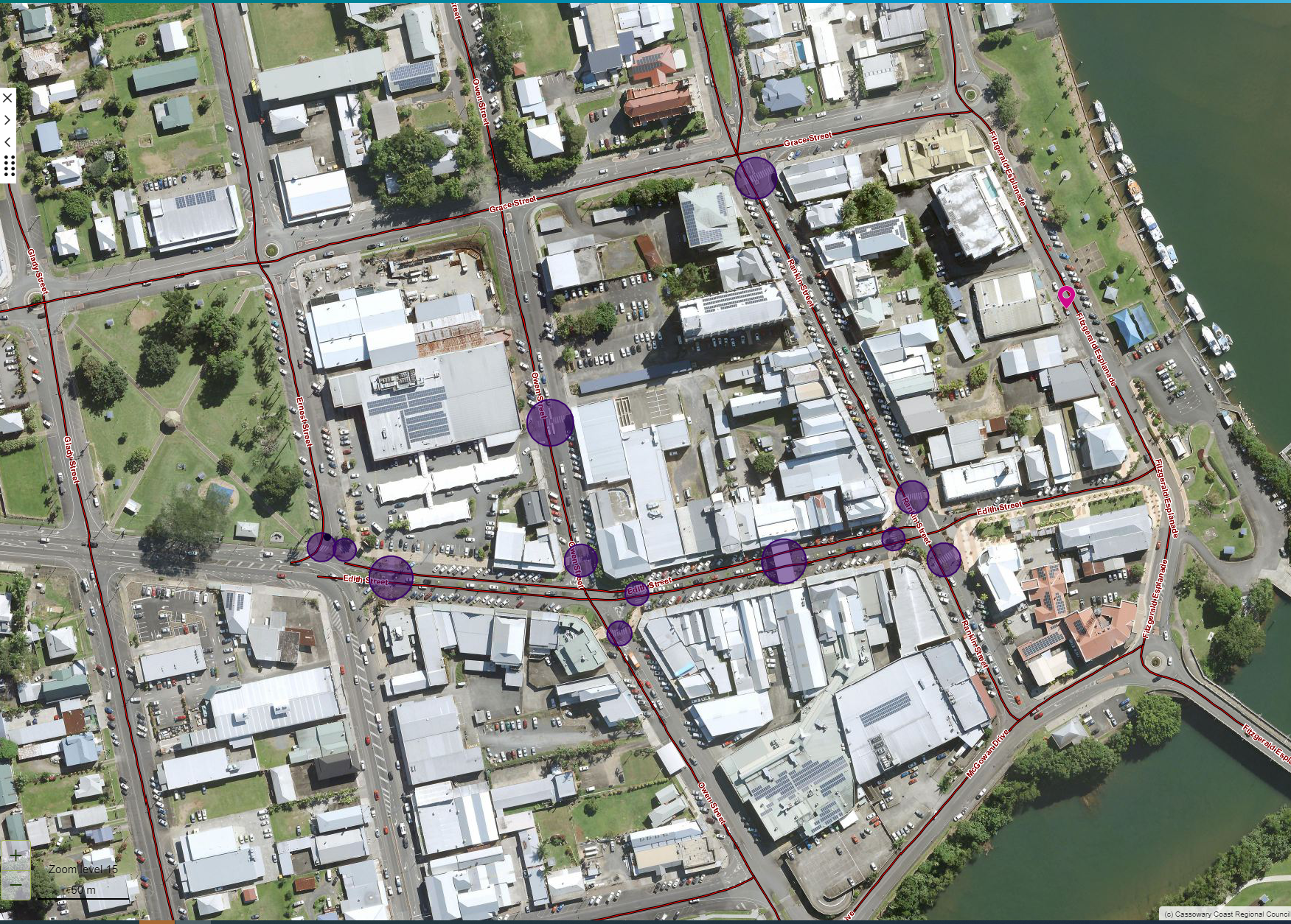 Line markering zebra crossings innisfail cbd 2