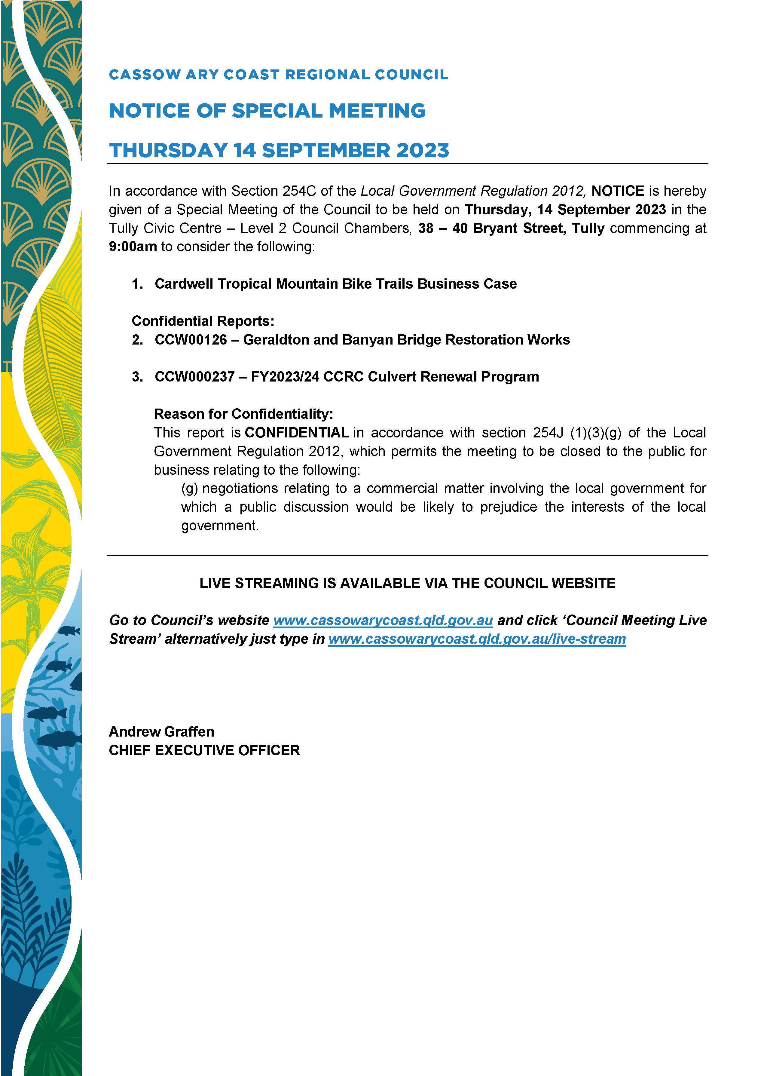 Notice of Special Council Meeting - Thursday 14 September 2023