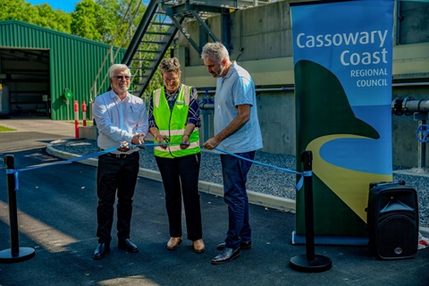 Ribbon Cutting of Port Hinchinbrook STP, Left to Right: Terry James Member for Mulgrave, Mayor Teresa Millwood, Cassowary Coast, Hon Senator Anthony Chisholm